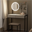 Pemberly Row Small Vanity Desk with LED Mirror in White and Black Metal