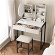 Pemberly Row Small Vanity Desk with LED Mirror in White and Black Metal