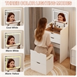 Pemberly Row White Wood 3-in-1 Dressing Table Set with LED Mirror and Stool