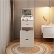 Pemberly Row White Wood 3-in-1 Dressing Table Set with LED Mirror and Stool
