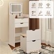 Pemberly Row White Wood 3-in-1 Dressing Table Set with LED Mirror and Stool