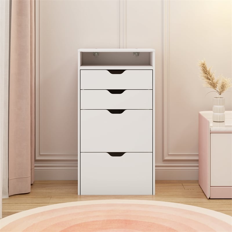Pemberly Row White Wood 3-in-1 Dressing Table Set with LED Mirror and Stool