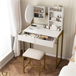 Pemberly Row White and Gold Metal Wood Vanity Desk with LED Mirror