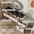 Pemberly Row White Wood Vanity Table Set with Tempered Glass Top and Mirror