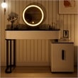 Pemberly Row White Wood Vanity Table Set with Tempered Glass Top and Mirror