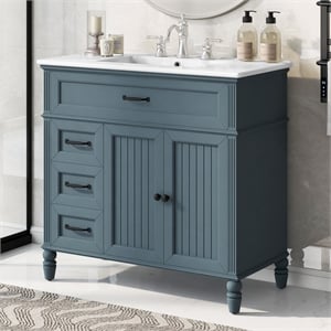 Pemberly Row 36&quot Gray Solid Wood Bathroom Vanity with Sink and Drawers