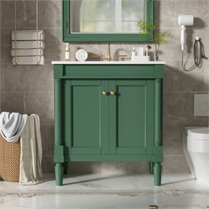 Pemberly Row 30&quot Green Solid Wood Bathroom Vanity with Ceramic Sink