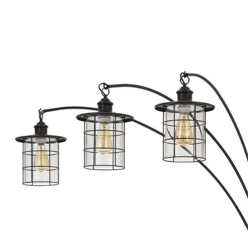 Pemberly Row 180 Watt Metal Floor Lamp with 3 Arms and Cage Shades in Black