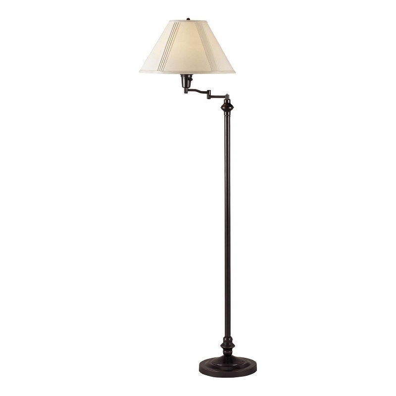 Pemberly Row 150 Watt Floor Lamp with Swing Arm and Fabric Shade in Black