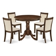 Pemberly Row 5-Piece Dining Set with Antique Walnut Finish and Beige Chairs