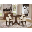Pemberly Row 5-Piece Dining Set with Antique Walnut Finish and Beige Chairs