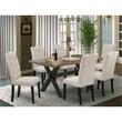 Pemberly Row X-Style 7-Piece Wood Dining Table Set in Dark Khaki