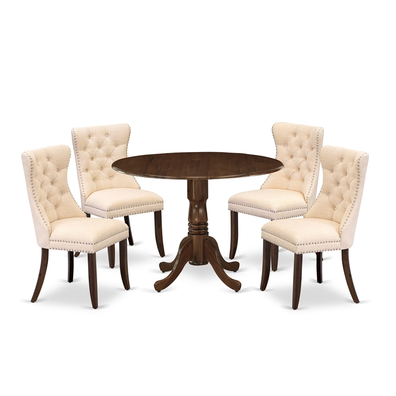 Pemberly Row 5-Piece Antique Walnut Dining Set with Linen Upholstery