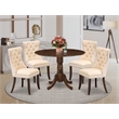 Pemberly Row 5-Piece Antique Walnut Dining Set with Linen Upholstery