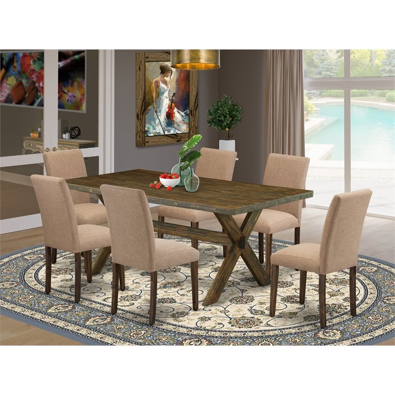 Pemberly Row 7-Piece Distressed Jacobean Dining Set with Sable Chairs