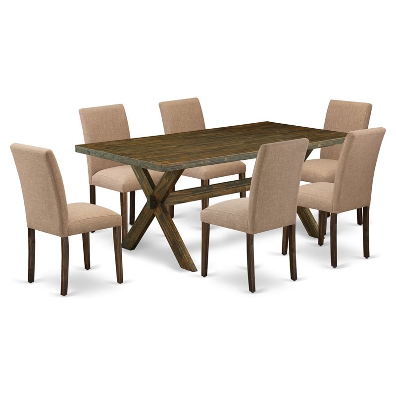 Pemberly Row 7-Piece Distressed Jacobean Dining Set with Sable Chairs
