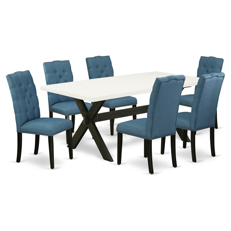 Pemberly Row 7-Piece Wood Dining Set with Black and Mineral Blue Finish