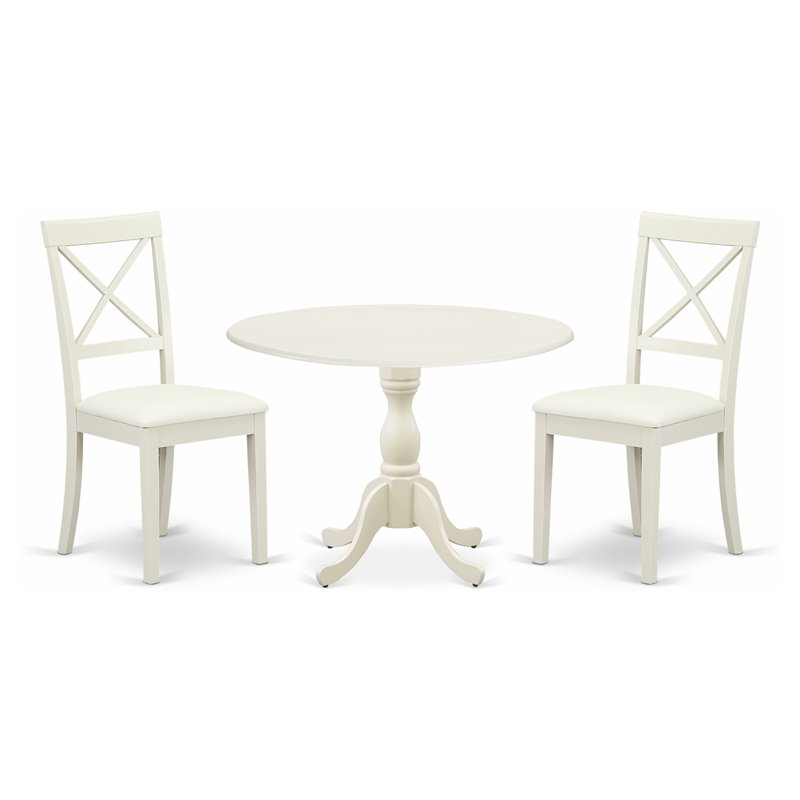 Pemberly Row 3-Piece Dining Table Set with Leather Seats in Linen White