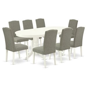 Pemberly Row 9-Piece Oval Dining Set with Butterfly Leaf in White/Shitake