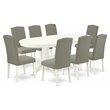 Pemberly Row 9-Piece Oval Dining Set with Butterfly Leaf in White/Shitake