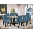 Pemberly Row 9-Piece Dining Set with Wood Table and Beige Linen Chairs