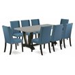 Pemberly Row 9-Piece Dining Set with Wood Table and Beige Linen Chairs