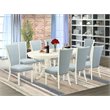 Pemberly Row 9-Piece Linen White Wood Dining Set with Baby Blue Chairs