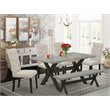 Pemberly Row X-Style 6-Piece Dining Set with Bench in Doeskin and Black