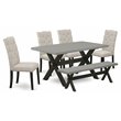 Pemberly Row X-Style 6-Piece Dining Set with Bench in Doeskin and Black