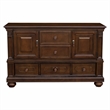 Pemberly Row Wooden Buffet with 2 Cabinets 5 Drawers and Bun Feet in Brown