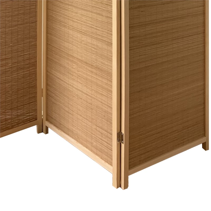 Pemberly Row 3-Panel Bamboo Shade Roll Room Divider in Natural Brown