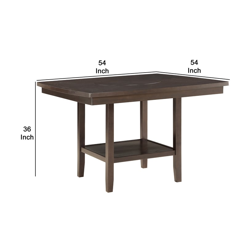 Pemberly Row Counter Height Table with Shelf and Lazy Susan in Brown