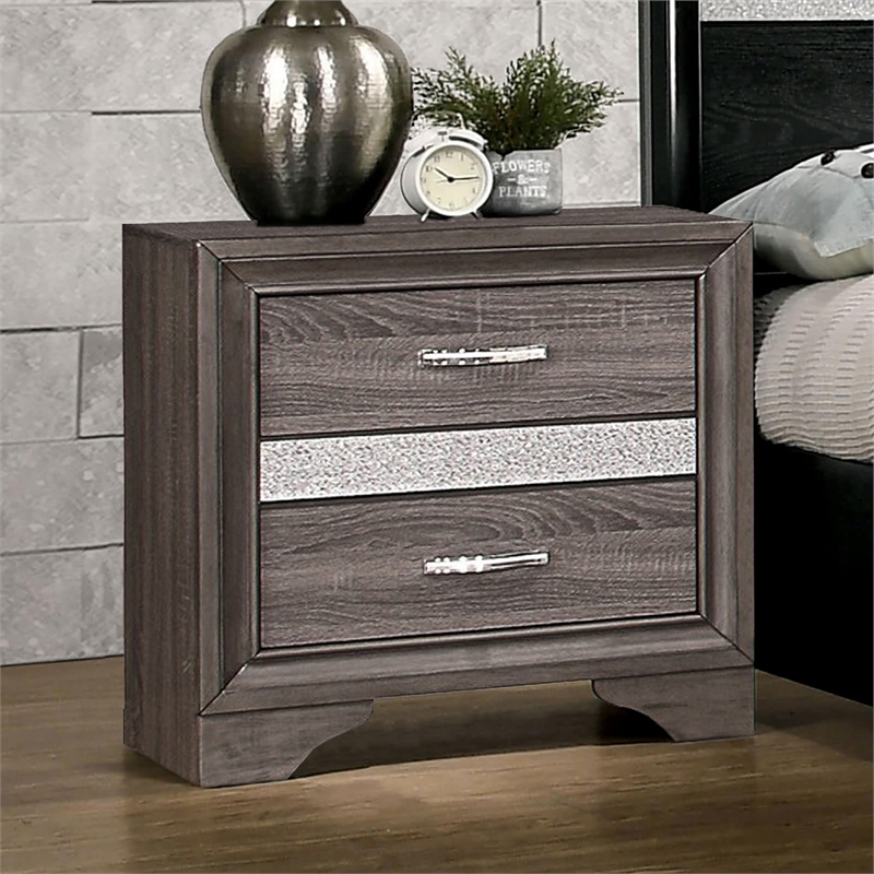 Pemberly Row 2-Drawer Nightstand with Hidden Jewelry Drawer in Gray/Silver