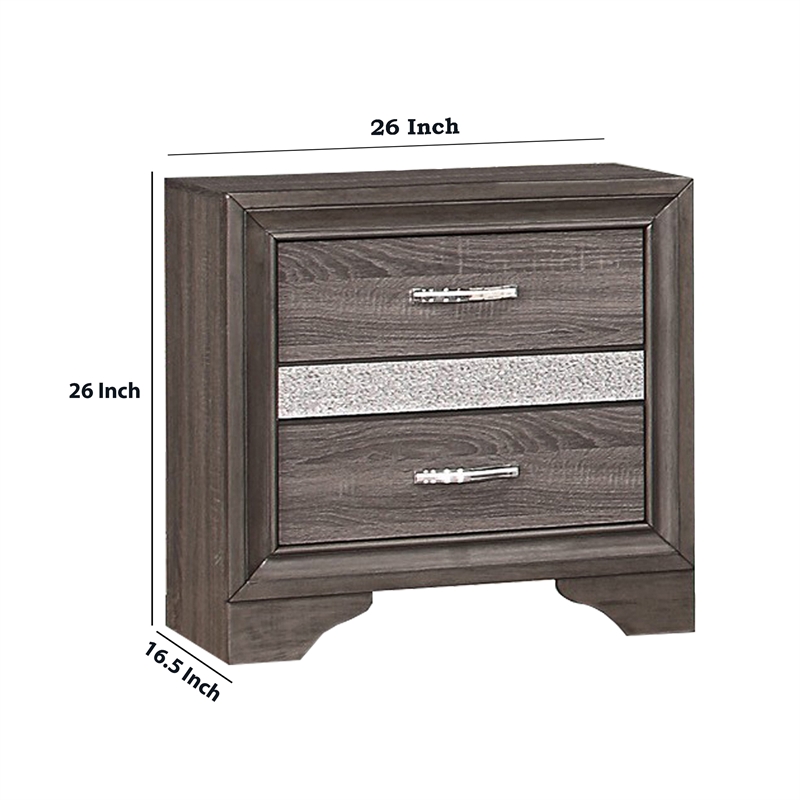 Pemberly Row 2-Drawer Nightstand with Hidden Jewelry Drawer in Gray/Silver