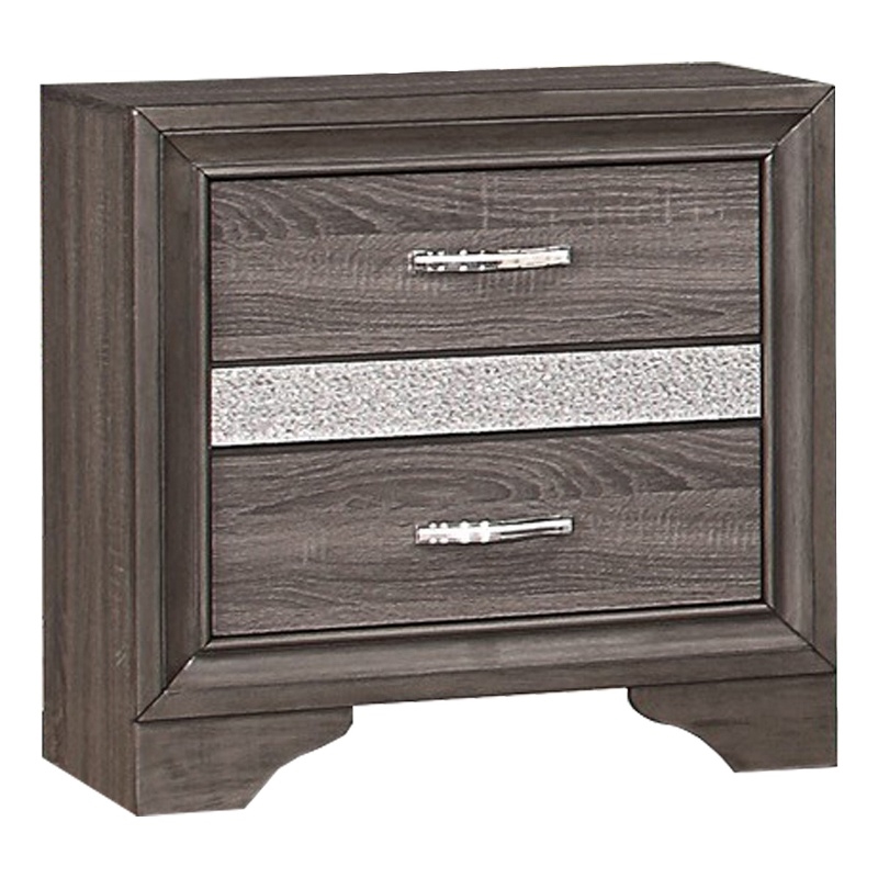 Pemberly Row 2-Drawer Nightstand with Hidden Jewelry Drawer in Gray/Silver