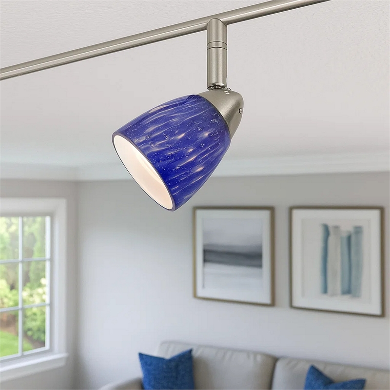 Pemberly Row 50 Watt Track Fixture with Glass Shade in Silver and Blue