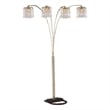 Pemberly Row Arc Floor Lamp with 4 Crystal Chandelier Lights in Black/Gold