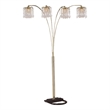 Pemberly Row Arc Floor Lamp with 4 Crystal Chandelier Lights in Black/Gold
