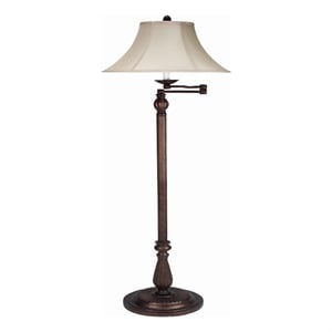 Pemberly Row Swing Arm Floor Lamp with Fabric Bell Shade in Bronze/Beige