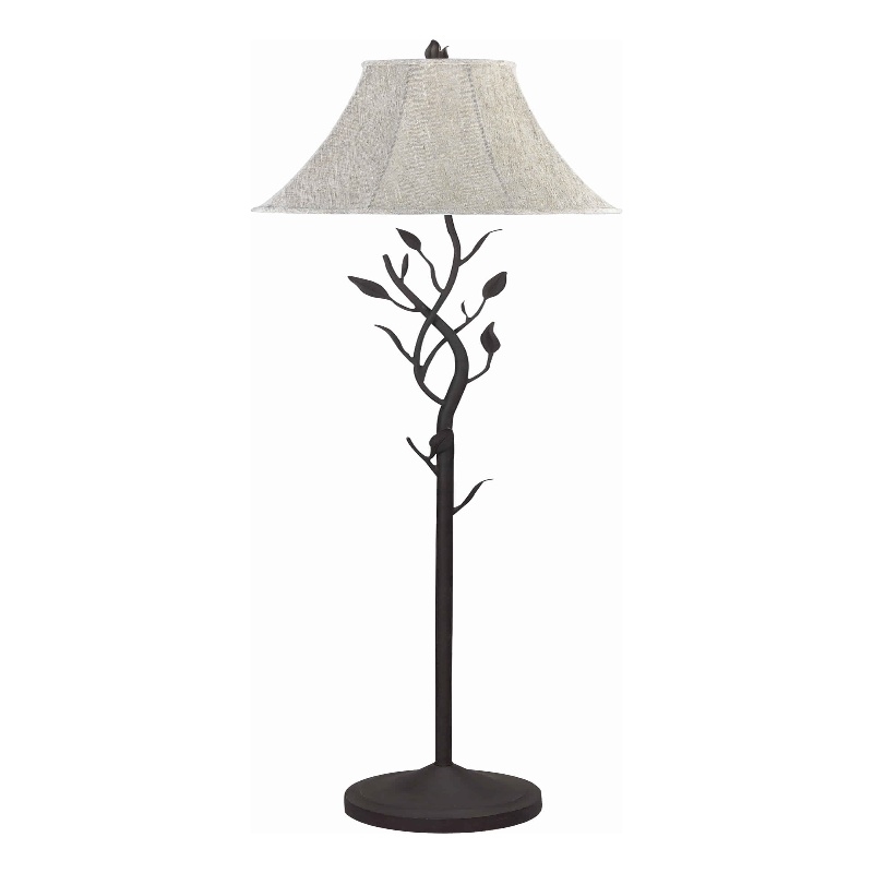 Pemberly Row Floor Lamp with Leaf Accent Body and Bell Shade in Black/Gray