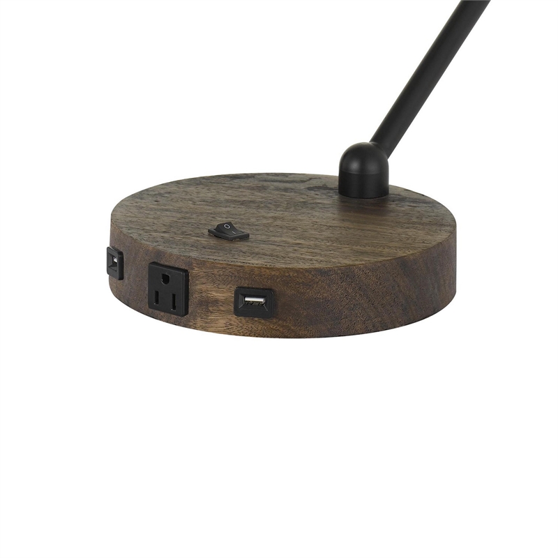 Pemberly Row Desk Lamp with USB Ports and Power Outlet Base in Beige/Black