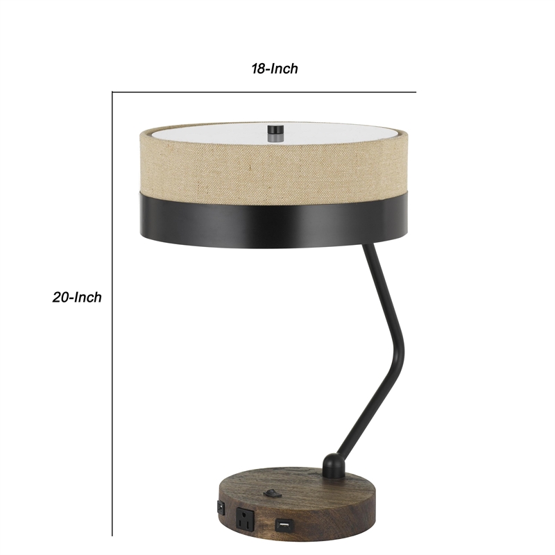 Pemberly Row Desk Lamp with USB Ports and Power Outlet Base in Beige/Black