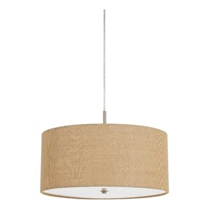 Pemberly Row Metal Pendant Light with Burlap Drum Shade in Beige