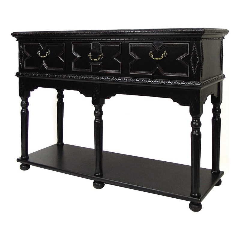 Pemberly Row 3-Drawer Console Table with X Design and Bun Feet in Black