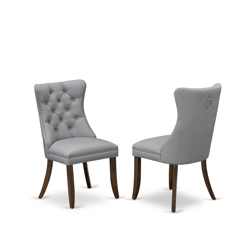 Pemberly Row 5-Piece Faux Leather Dining Set in Light Gray/Walnut