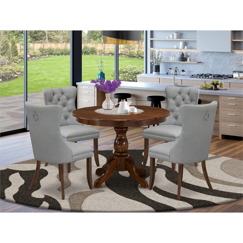 Pemberly Row 5-Piece Faux Leather Dining Set in Light Gray/Walnut