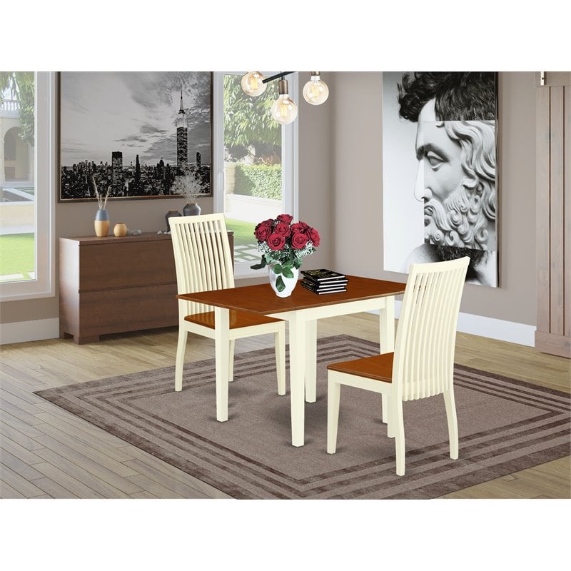 Pemberly Row 3-Piece Dining Set with Slat-back Chairs in Cherry Finish
