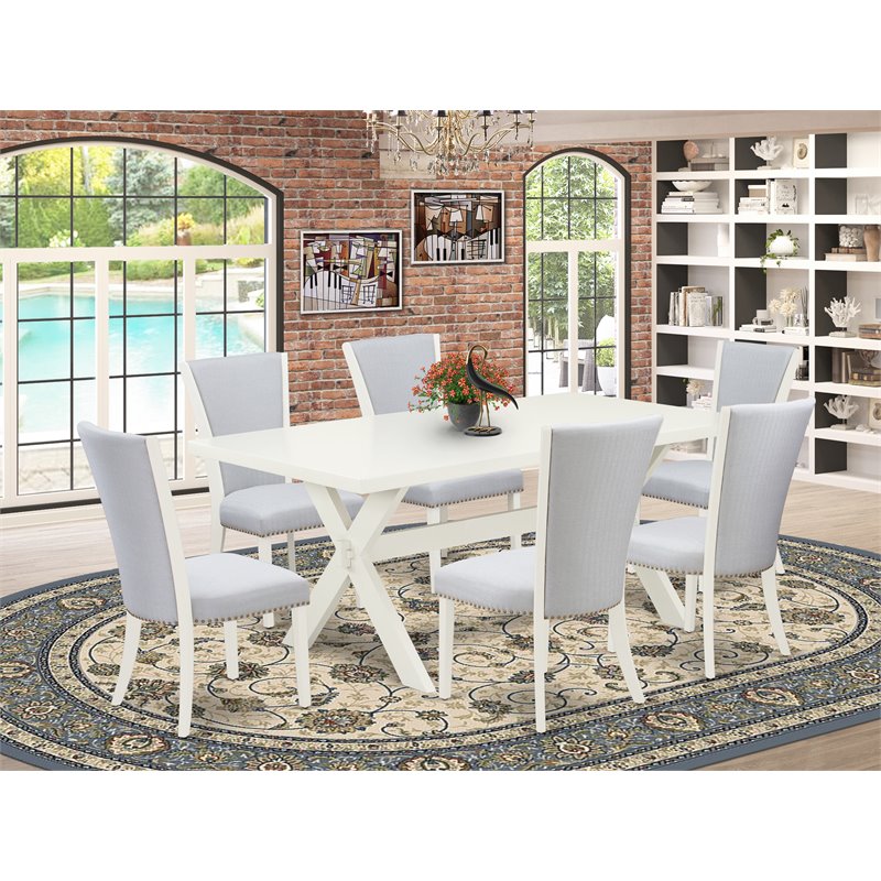Pemberly Row 7-Piece Wood Dining Set with Linen White/Gray Finish
