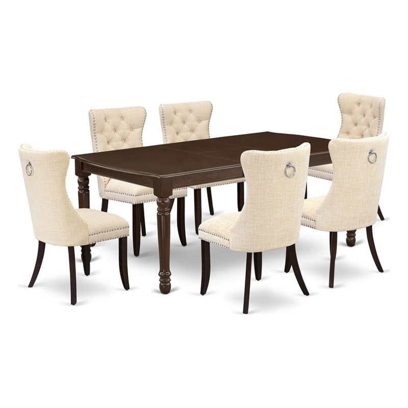 Pemberly Row 7-Piece Kitchen Table Set in Mahogany/Light Beige