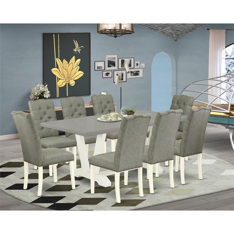 Pemberly Row 9-Piece Wood Dining Table Set in White/Smoke Finish